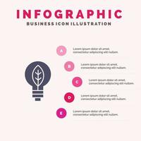 natureza de infográficos de ícone sólido de lâmpada de energia fundo de apresentação de 5 etapas vetor