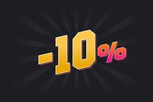 banner de desconto de 10 negativos com fundo escuro e texto amarelo. -10 por cento de design promocional de vendas.
