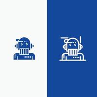 robô conselheiro conselheiro conselheiro algoritmo analista linha e glifo ícone sólido linha de banner azul e glifo vetor