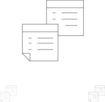 arquivos autoadesivos nota notas páginas de escritório papel conjunto de ícones de linha preta em negrito e fino vetor