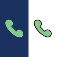 telefone celular ícones de chamada de telefone móvel plano e conjunto de ícones cheios de linha vector fundo azul