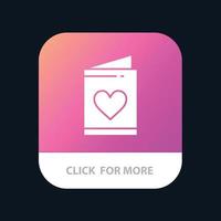 cartão amor casamento coração botão de aplicativo móvel versão android e ios glifo vetor