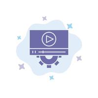 ícone azul de design de configuração de reprodução de vídeo no fundo da nuvem abstrata vetor