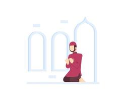 homem muçulmano reza na mesquita vetor