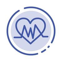 ícone de linha pontilhada azul de pulso de batimento cardíaco cardíaco médico vetor