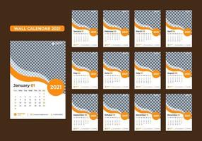 conjunto de modelos de calendário de parede de 12 meses de 2021 vetor