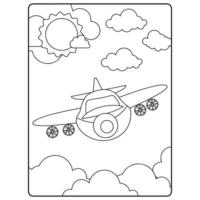 páginas de livro para colorir de avião para crianças vetor