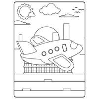 páginas de livro para colorir de avião para crianças vetor