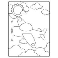 páginas de livro para colorir de avião para crianças vetor