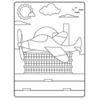 páginas de livro para colorir de avião para crianças vetor