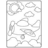 páginas de livro para colorir de avião para crianças vetor