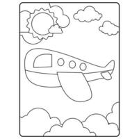 páginas de livro para colorir de avião para crianças vetor