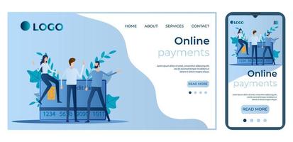 online payments.template para a interface de usuário da página inicial do site.landing page template.the design adaptável da ilustração smartphone.vector. vetor