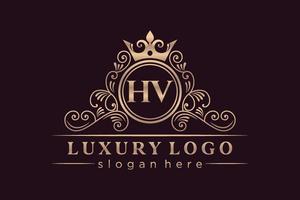 hv letra inicial ouro caligráfico feminino floral mão desenhada monograma heráldico antigo estilo vintage luxo design de logotipo vetor premium