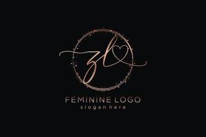 logotipo de caligrafia inicial zl com logotipo de vetor de modelo de círculo de casamento inicial, moda, floral e botânico com modelo criativo.