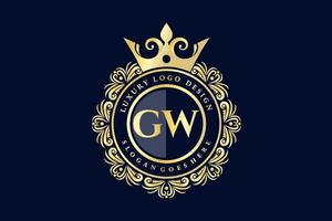 gw letra inicial ouro caligráfico feminino floral mão desenhada monograma heráldico antigo estilo vintage luxo design de logotipo vetor premium