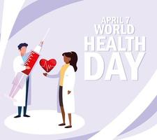 pôster do dia mundial da saúde com médicos vetor