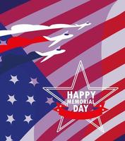 cartão do feliz dia do memorial com bandeira dos EUA vetor