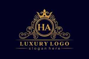ha letra inicial ouro caligráfico feminino floral mão desenhada monograma heráldico antigo estilo vintage luxo design de logotipo vetor premium