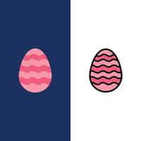decoração de páscoa ovo de páscoa ícones de ovo de páscoa plano e linha cheia conjunto de ícones vector fundo azul