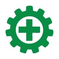o ícone verde de saúde com uma roda dentada no meio tem um sinal de mais como símbolo de saúde. símbolos de saúde editáveis vetor