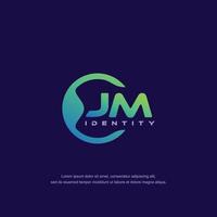 vetor de modelo de logotipo de linha circular de letra inicial jm com mistura de cores gradientes