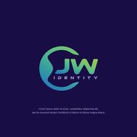 vetor de modelo de logotipo de linha circular de letra inicial jw com mistura de cores gradientes