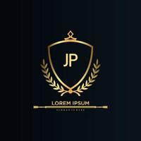 letra jp inicial com royal template.elegant com vetor de logotipo da coroa, ilustração em vetor logotipo de letras criativas.