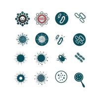 vírus, coronavírus, bactérias, germes e micróbios isolados no fundo branco. ilustração de ícone vetorial vetor