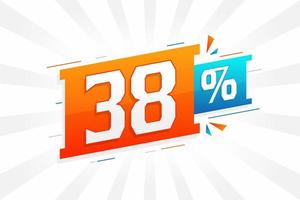 promoção de banner de marketing de 38 descontos. 38 por cento de design promocional de vendas. vetor