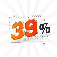 39 promoção de banner de marketing de desconto. 39 por cento de design promocional de vendas. vetor