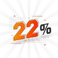 promoção de banner de marketing de 22 descontos. 22 por cento de design promocional de vendas. vetor