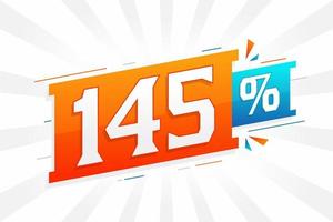 promoção de banner de marketing de 145 descontos. 145 por cento de design promocional de vendas. vetor