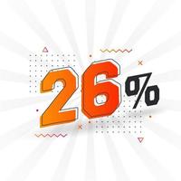 promoção de banner de marketing de 26 descontos. 26 por cento de design promocional de vendas. vetor