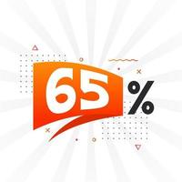 promoção de banner de marketing de 65 descontos. 65 por cento de design promocional de vendas. vetor