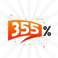 Promoção de banner de marketing de 355 descontos. 355 por cento de design promocional de vendas. vetor