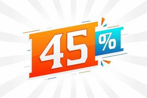 promoção de banner de marketing de 45 descontos. 45 por cento de design promocional de vendas. vetor