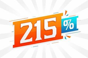 promoção de banner de marketing de 215 descontos. 215 por cento de design promocional de vendas. vetor