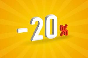 texto 3d de desconto de 20 negativos para vendas e promoção. vetor