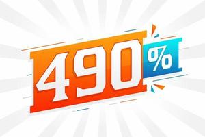 Promoção de banner de marketing com desconto de 490. 490 por cento de design promocional de vendas. vetor