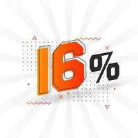 16 promoção de banner de marketing de desconto. 16 por cento de design promocional de vendas. vetor