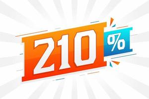 promoção de banner de marketing de 210 descontos. 210 por cento de design promocional de vendas. vetor