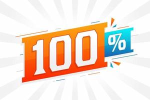 Promoção de banner de marketing de 100 descontos. 100 por cento de design promocional de vendas. vetor