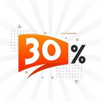 promoção de banner de marketing de 30 descontos. 30 por cento de design promocional de vendas. vetor