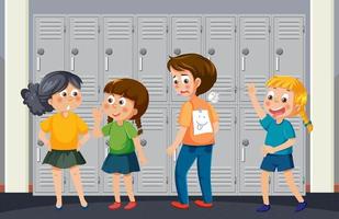 bullying escolar com personagens de desenhos animados de estudantes vetor