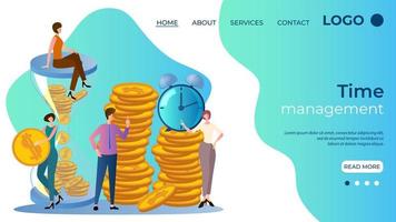 time-management.the conceito de workflow management.effective time management.teamwork.the modelo da ilustração vetorial landing page.flat. vetor
