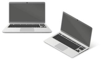 laptop realista mockup.laptop em duas projeções isoladas em um background.designed branco para infográficos de apresentações e ilustração de elementos de design.vector. vetor