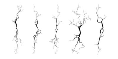 rachadura no concreto ou no solo devido ao envelhecimento ou à seca. conjunto de fissuras isoladas no fundo branco. ilustração vetorial vetor