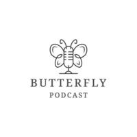logotipo de podcast com vetor plano de modelo de design de estilo de linha borboleta
