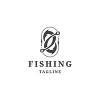 logotipo de anzol de pesca com ilustração vetorial de modelo de design de estilo vintage vetor